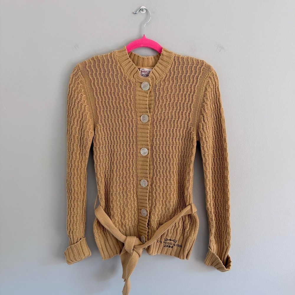 Y2K TAN U.S. POLO ASSOCIATION BELTED SWEATER